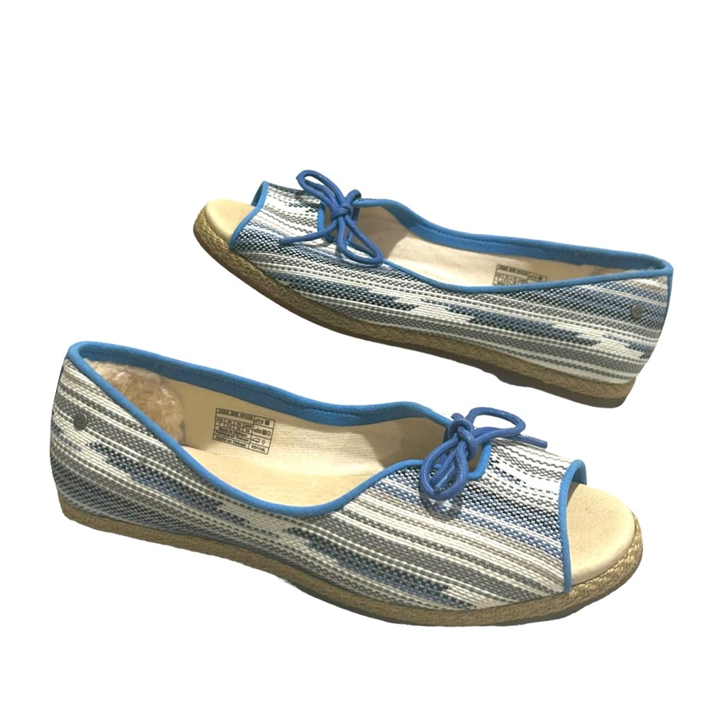 UGG Marleigh Serape Blue Striped Espadrille Flats Sandals